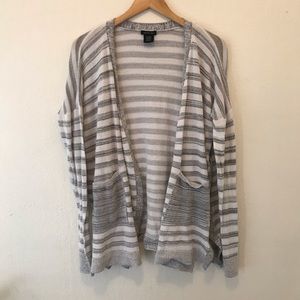 CALVIN KLEIN gray & white striped cardigan